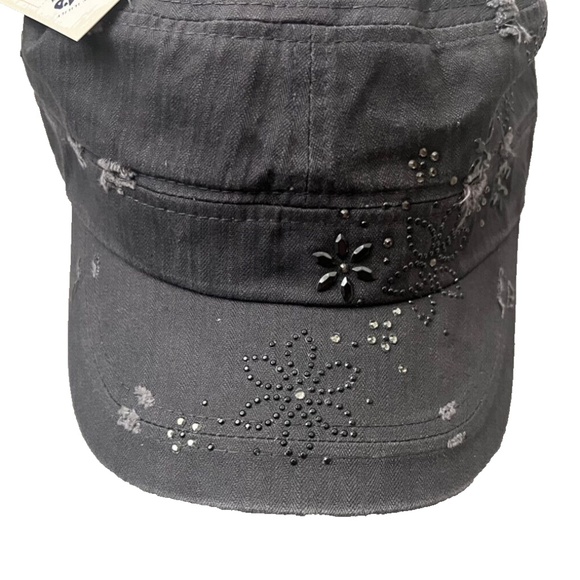 Women's Ililily Gray Distressed Embellished Military Army Hat Cadet Cap - Picture 5 of 14